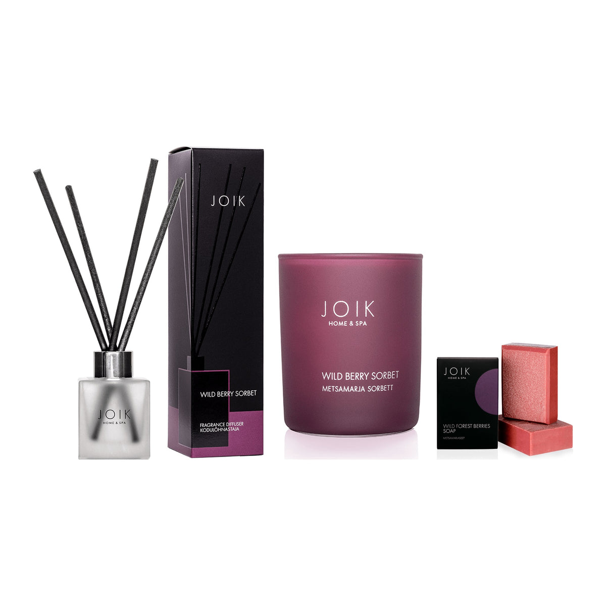 Wild Berry Home & Bath Set: candle, reed diffuser and bath soap