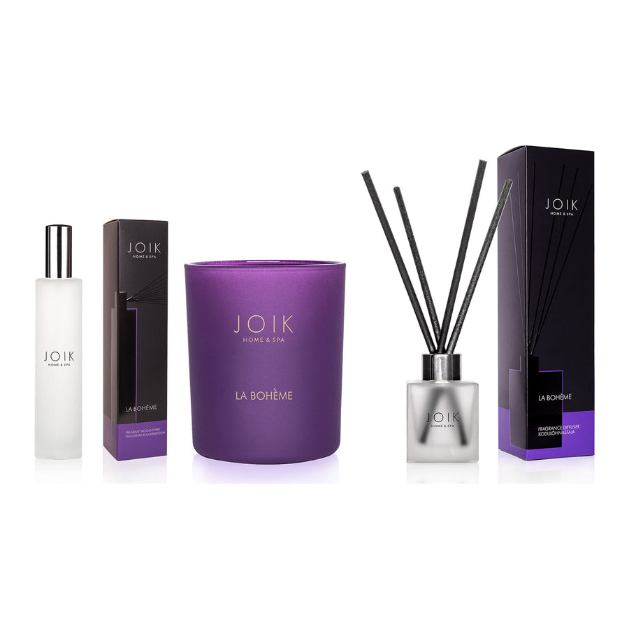 La Boheme Home Scent Set: candle, reed diffuser and room spray